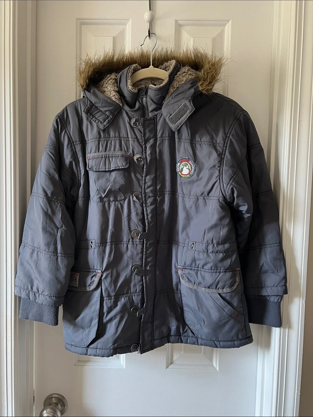 naartjie Gray Hooded parka Jacket with Faux-Fur Trim